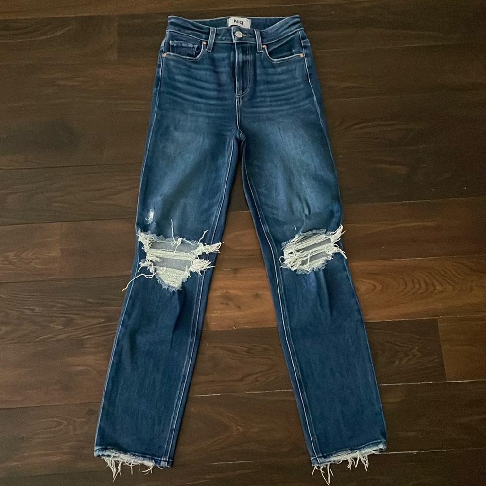 PAIGE Stella Straight Distressed Blue Jeans